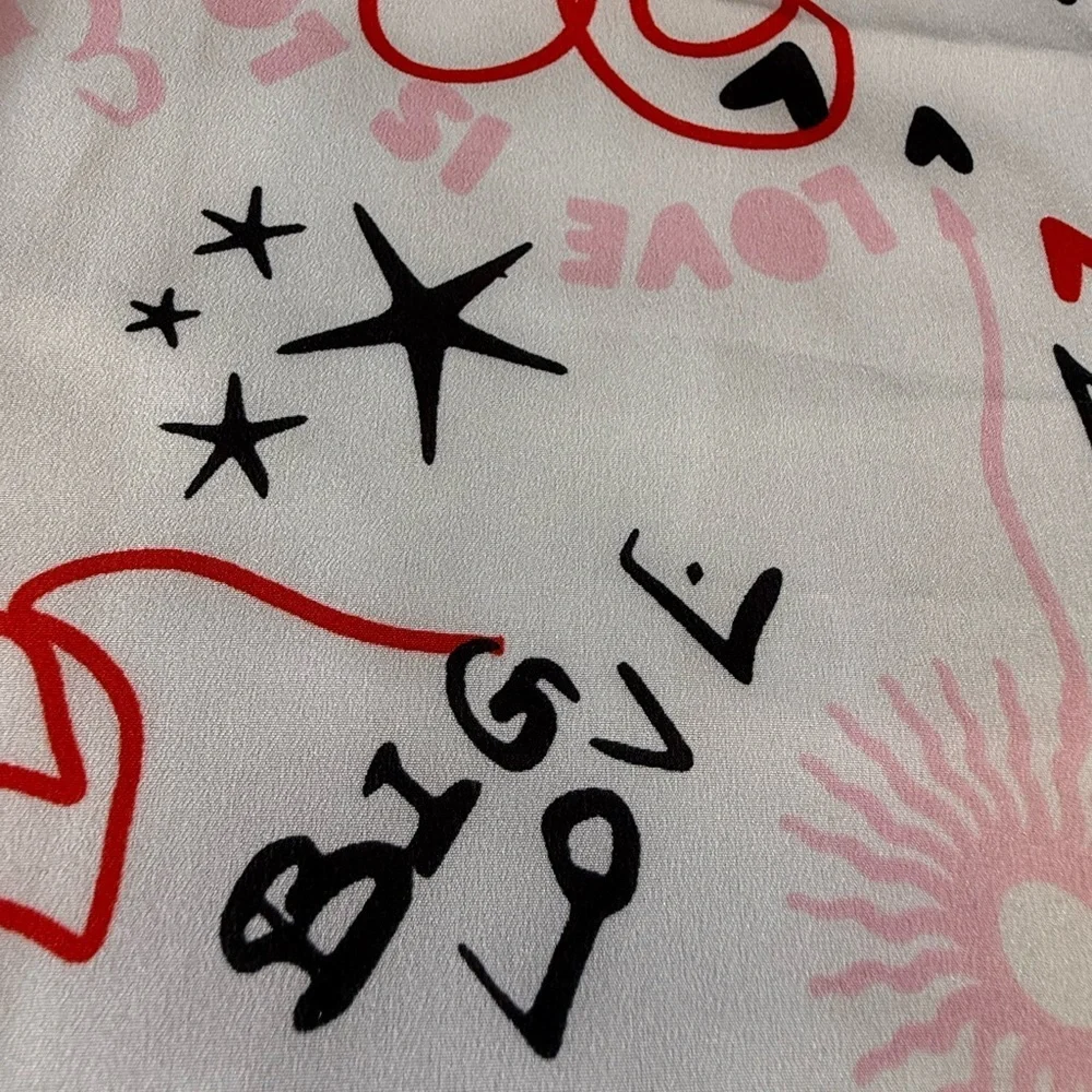 Graphic Heart & Star Square Scarf - Pink, Red, Black